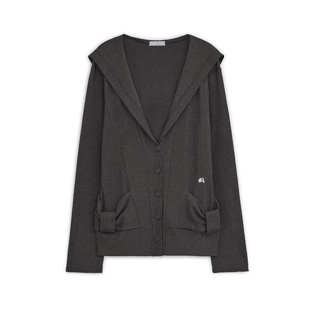 Hooded ribbon cardigan (Charcoal)