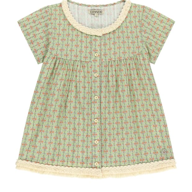 FRINGE SHIRRING BLOUSE LIGHT GREEN 