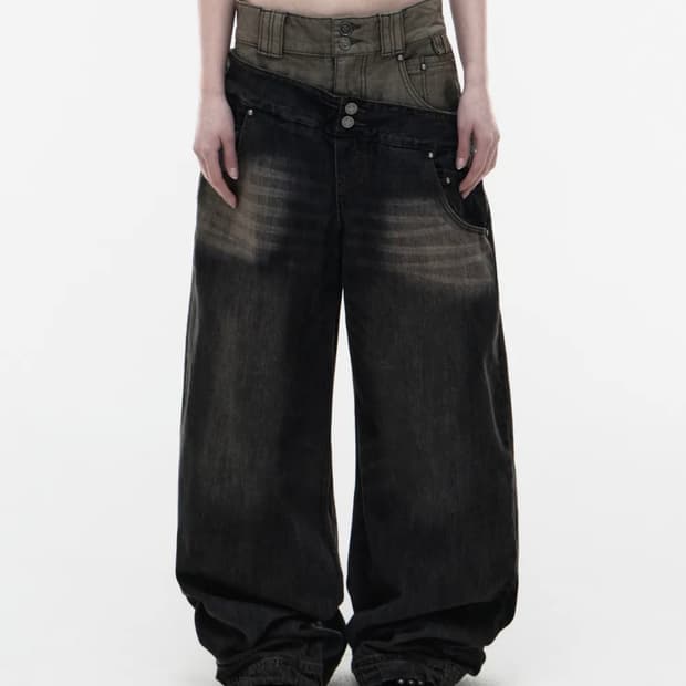 오퍼스0012 DUAL OBLIQUE DENIM PANTS