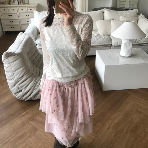 vintage ivory lace turtle neck top