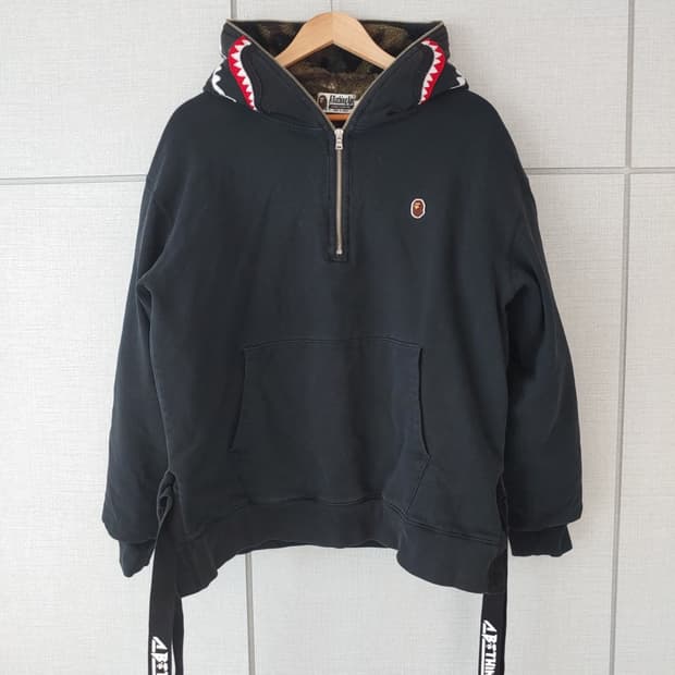 [L] 베이프 1ST 그린 카모 플리스 샤크후드 반집업