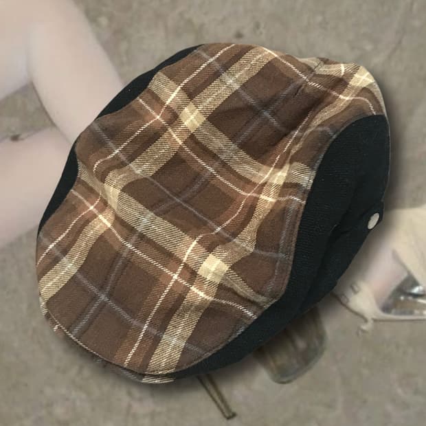 brown check flat cap