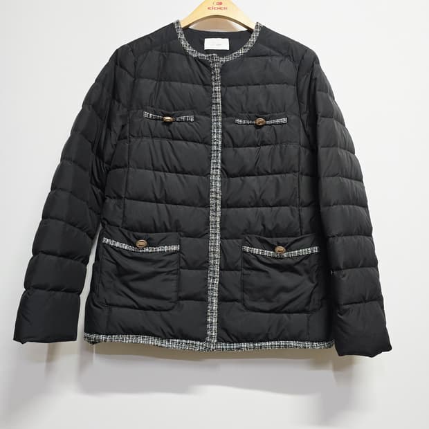 jj지고트 트위드 블랙 경량 구스패딩 자켓