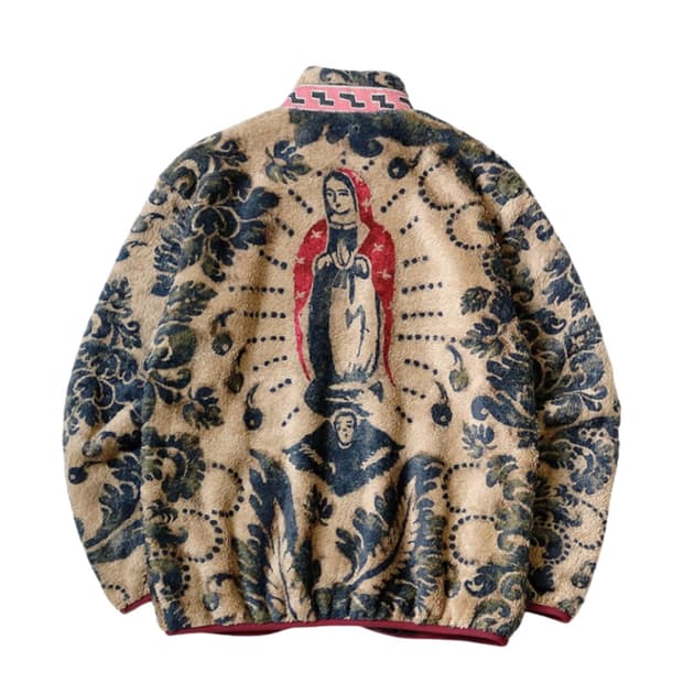 (3) 캐피탈 다마스크 패턴 마리아 플리스 후리스 집 블루종 베이지