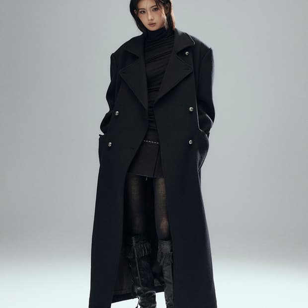 블랙 울 롱코트