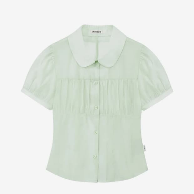 미레코 SHIRRING SHEER BLOUSE PISTACHIO