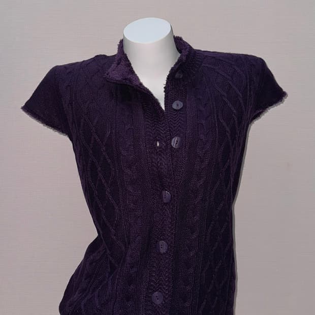 빈티지 퍼플 퍼 반팔 가디건