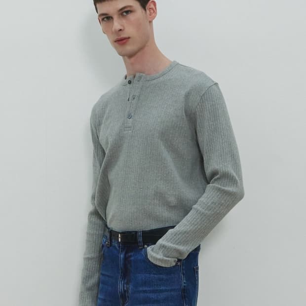 문선 유니섹스 헨리넥 리브드 티셔츠