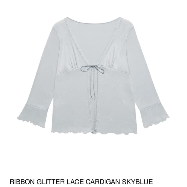 미레코 리본 글리터 레이스 가디건 스카이블루 