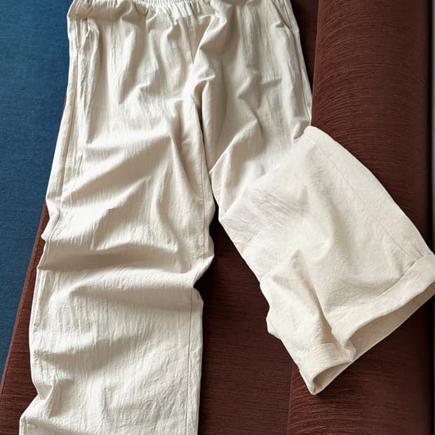 Light crinkle cotton turn up easy pants
