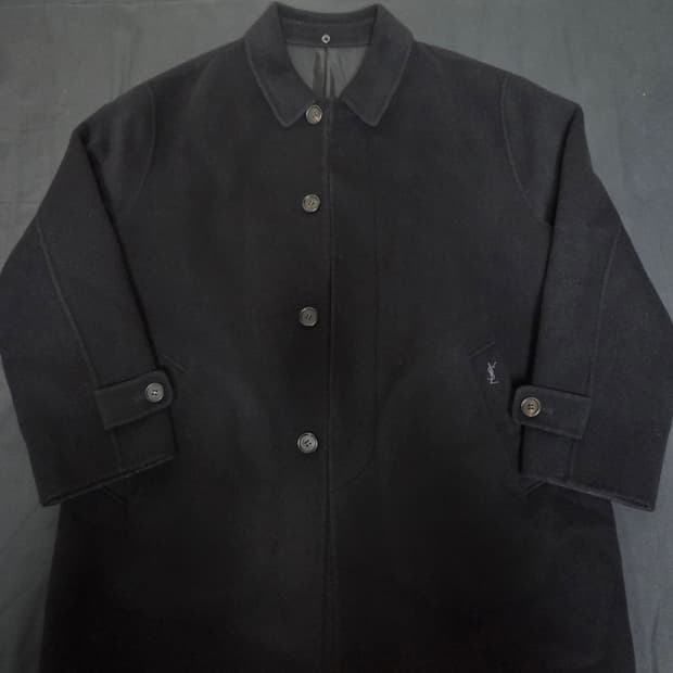 80s 입생로랑 남성 블랙 카코트 100 사이즈(100-105)