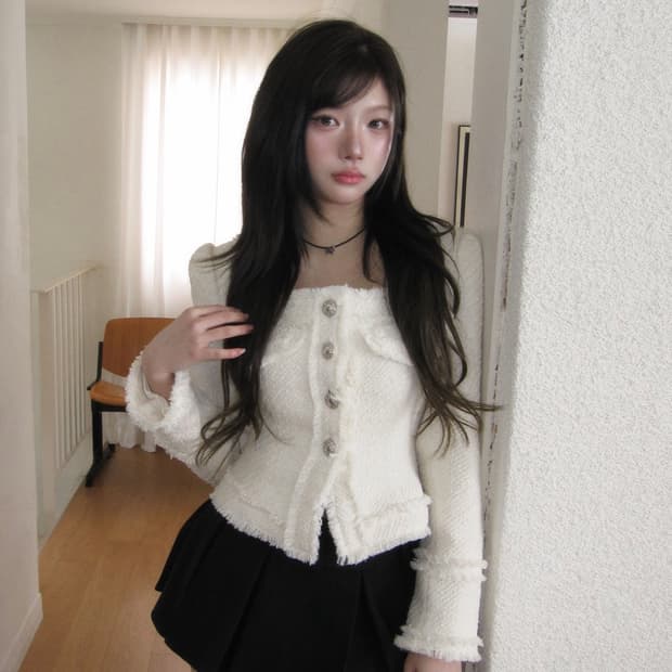 모디무드 트위드 코트 자켓_화이트