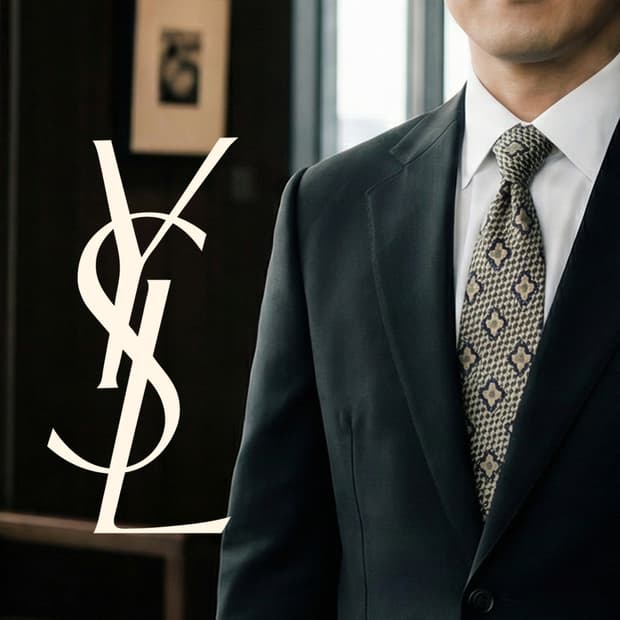 입생로랑 실크 브라운 자카드 패턴 넥타이 10cm A+등급 A19723