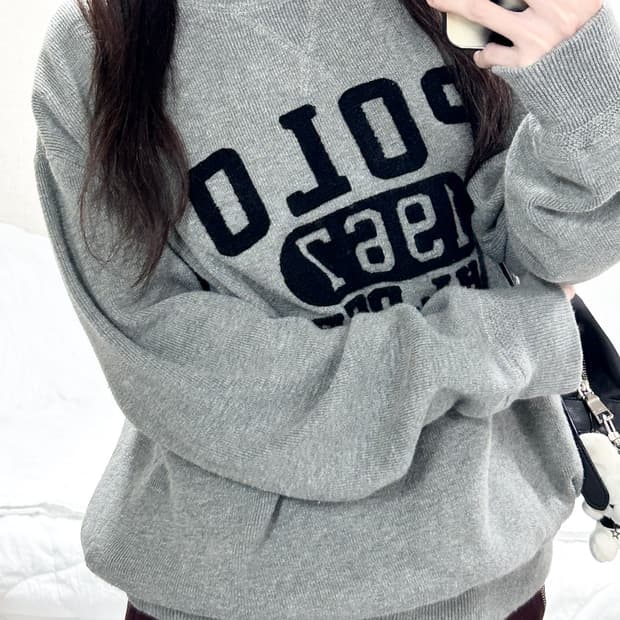 폴로 부클로고 그레이 니트