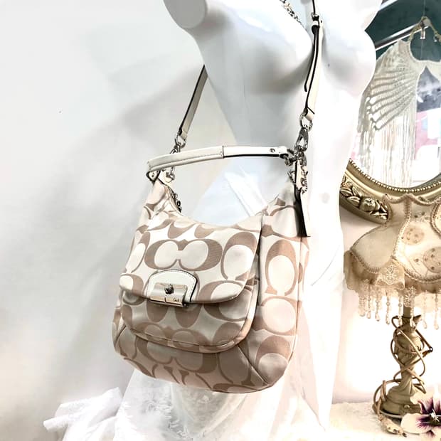 COACH white beige signature hobo bag