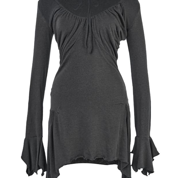 CERRIC SHIRRING SHEER MINI DRESS / 차콜