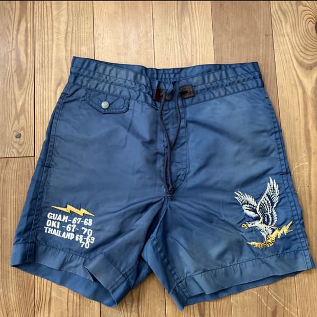 RRL 더블알엘 빈티지 자수 팬츠 쇼츠 네이비 GUAM THAILAND