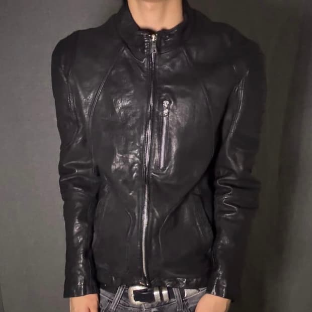 램스킨 지퍼 디테일 레더 자켓 