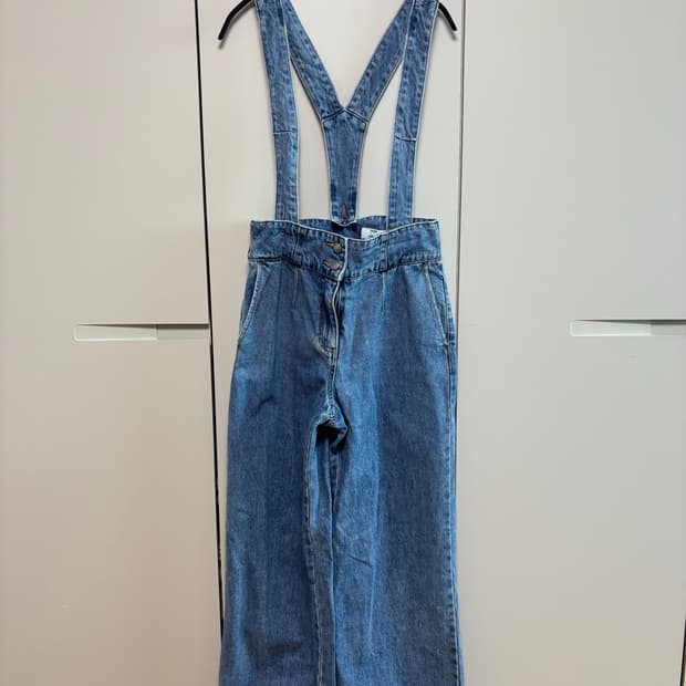 오브제 데님 멜빵 바지