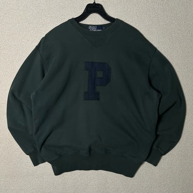 (M) 90s 폴로 랄프로렌 P 로고 딥그린 맨투맨