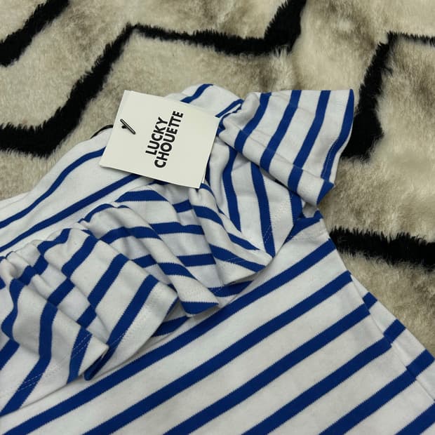 [36]럭키슈에뜨 스트라이프 오픈숄더/블루