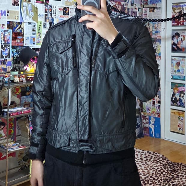 버커루 그레이 스트라이프 펑크 바람막이 자켓