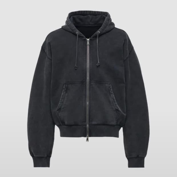 쿠어 가먼트 다잉 에센셜 후드집업 (워시드차콜)