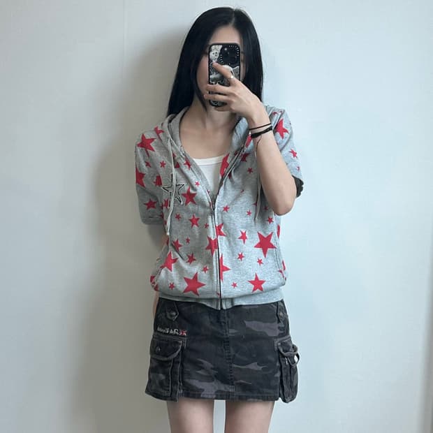 Vintage 빈티지 스타 패턴 반팔 후드집업