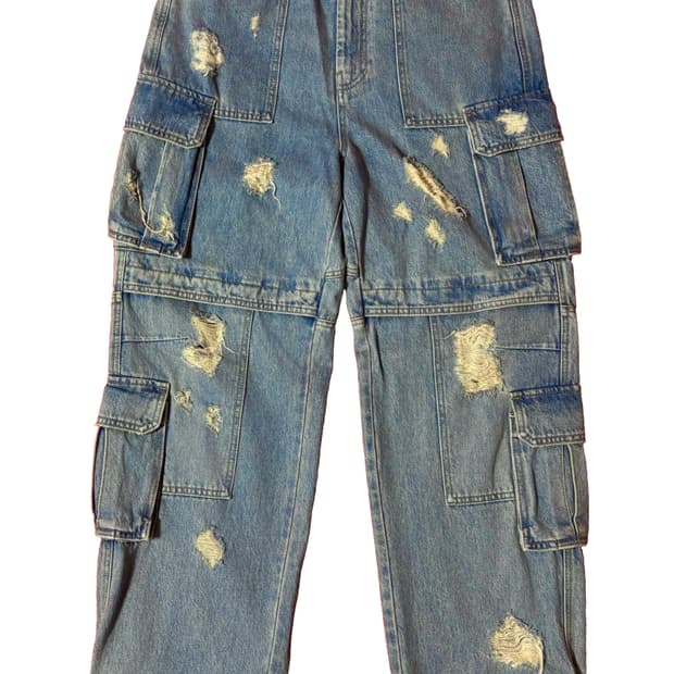 [44] 준지 데미지 카고 멀티 포켓 데님 팬츠