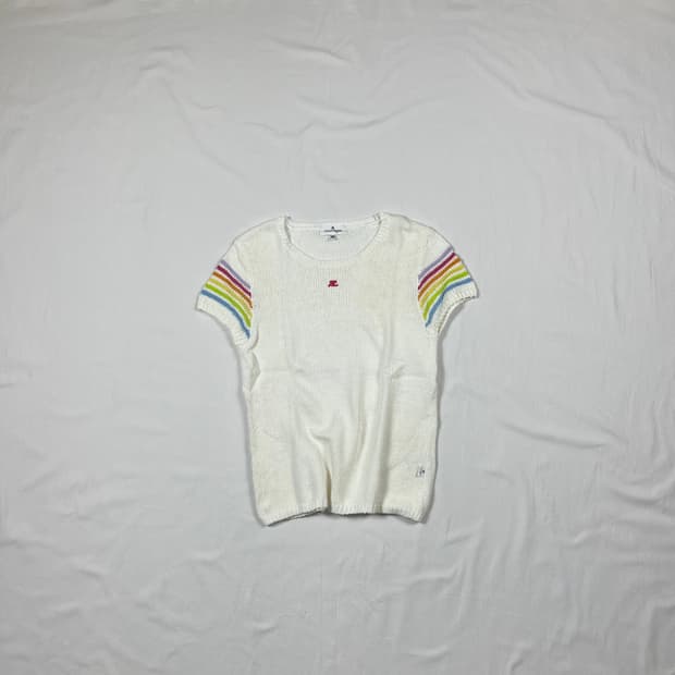 90‘s 꾸레쥬 꾸레주 courreges 로고 레인보우 반팔 니트 티셔츠