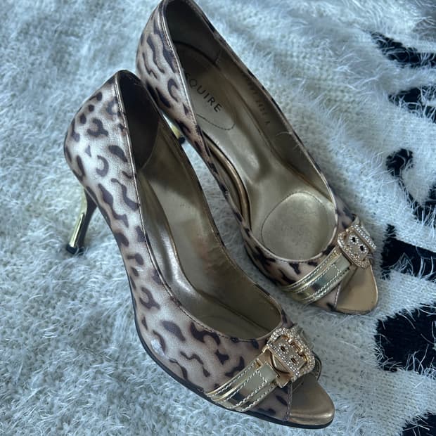 Y2k 갸루 큐빅 호피 힐