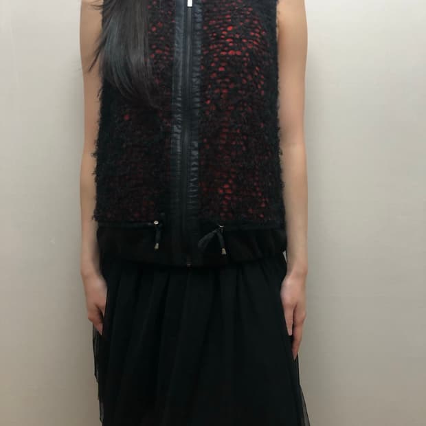 빈티지 펑크 블랙 레드 베스트