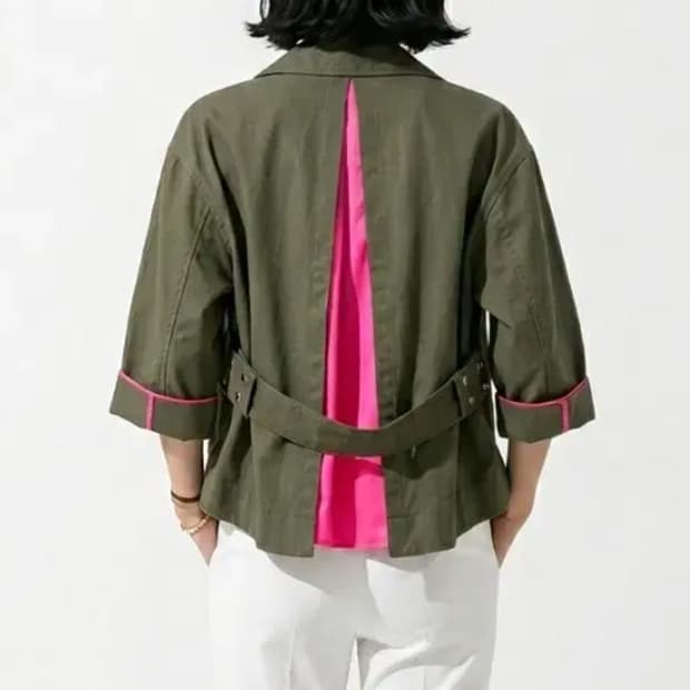 에르노 정품 네온 핑크 배색 올리브그린 자켓(38/국내 44~55)
