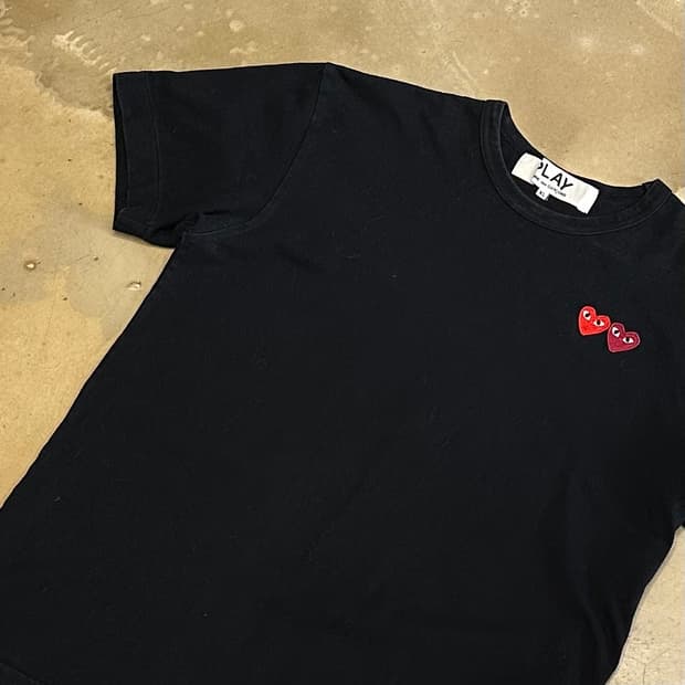 XL 꼼데가르송 더블하트와펜 블랙 반팔 티셔츠