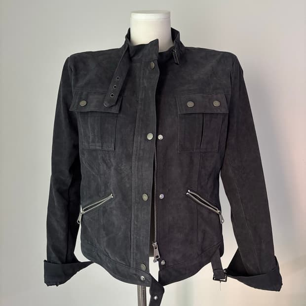 빈티지 차콜 스웨이드 벨벳 바이크 자켓