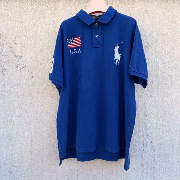 폴로 랄프로렌 USA성조기 화이트 빅포니 PK카라 반팔 티셔츠