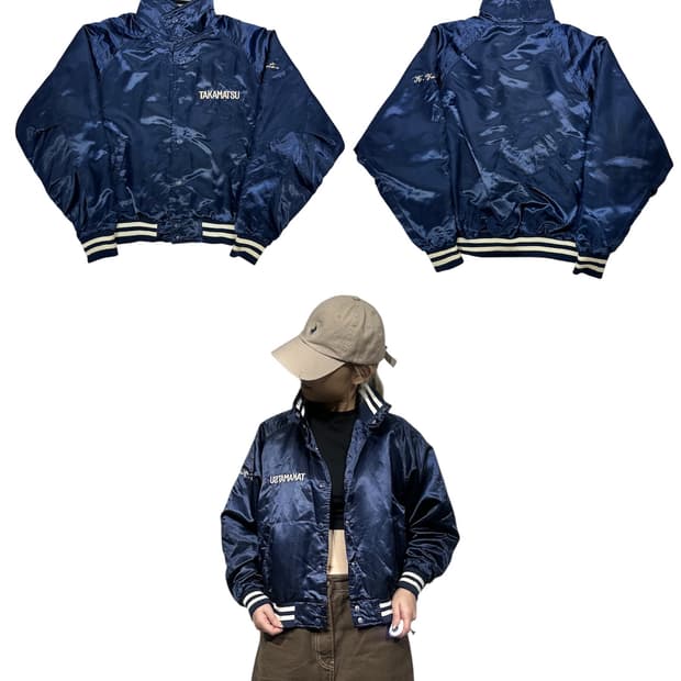 일본 빈티지 zett 네이비 여성 크롭 바시티 야구 잠바 블루종 자켓 