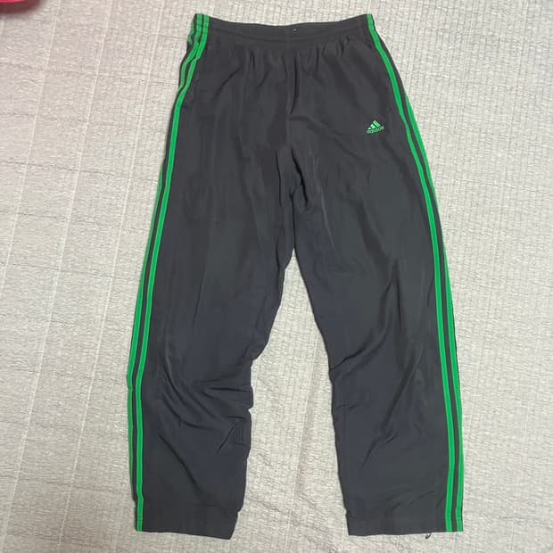 아디다스 삼선 네이비 그린 남초 사이드 지퍼 와이드 나일론 트랙팬츠
