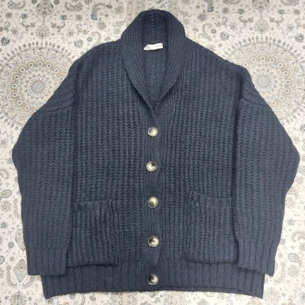 ZARA 진네이비 숄가라 가디건 M (크게나옴)