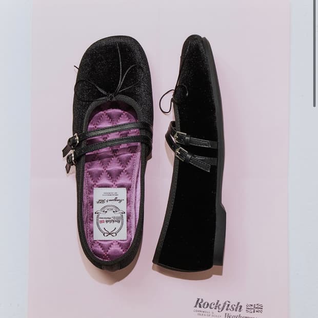 락피쉬 메리제인 스퀘어 토 투 스트랩 - 벨벳 (블랙) 245