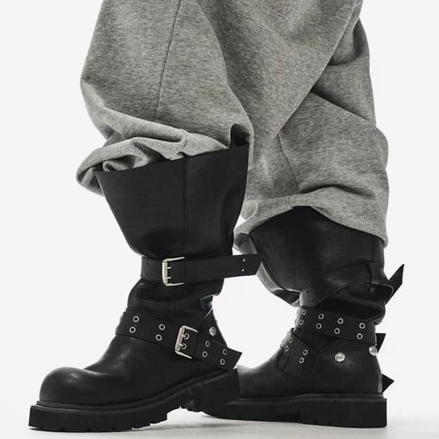 블랙퍼플 크리즈 와이드 부츠 Crease Wide Boots_Black