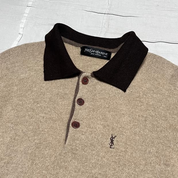 M(95) 입생로랑 뿌르 옴므 베이지 버튼업 카라티