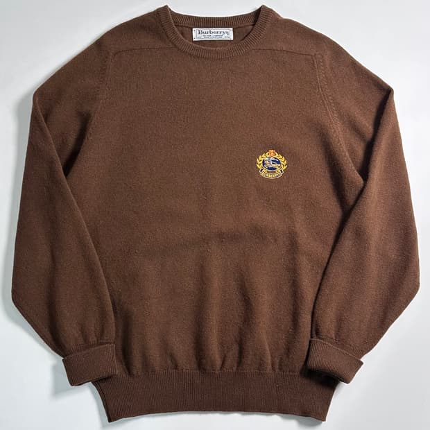 90s 버버리 크레스트 로고 브라운 울 니트