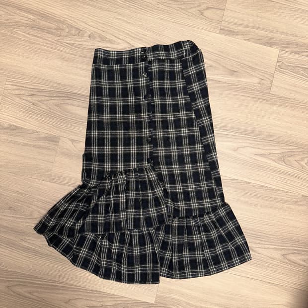 미디 체크 언발란스 스커트 머리걸 빈티지 치마