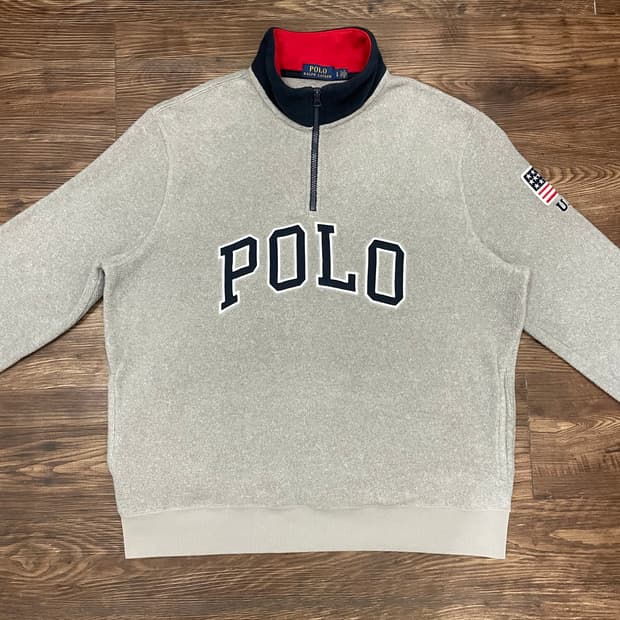 폴로 랄프로렌 빅로고 성조기 USA 로고 플리스 반집업 스웻셔츠