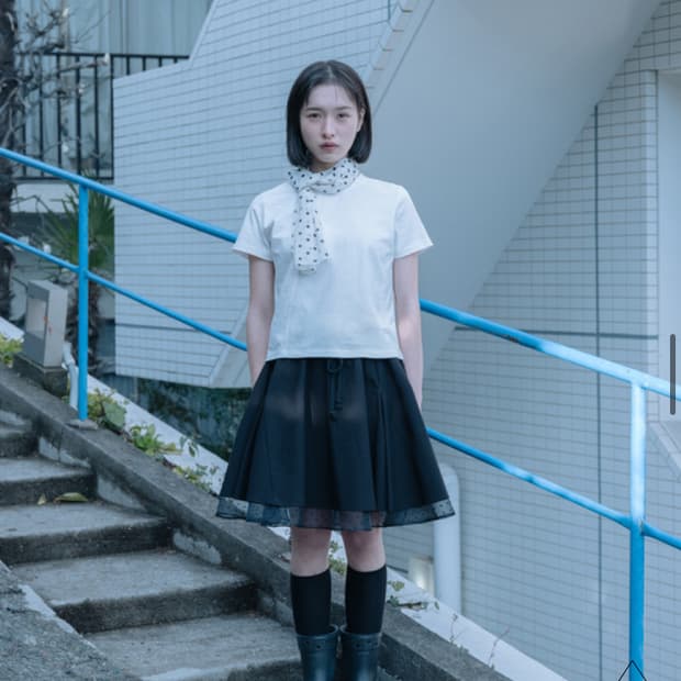 오헤시오 FLARE LAYERED BANDING SKIRT, BLACK