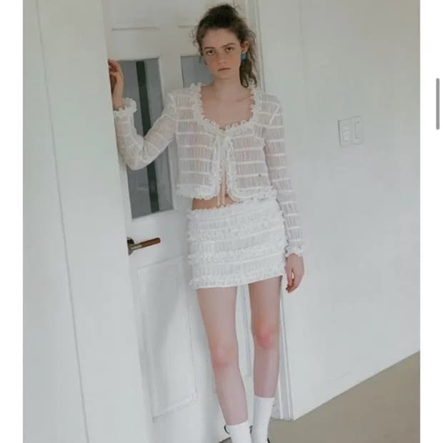 오버듀플레어 원더 셋업 레이스 가디건 퓨어 화이트