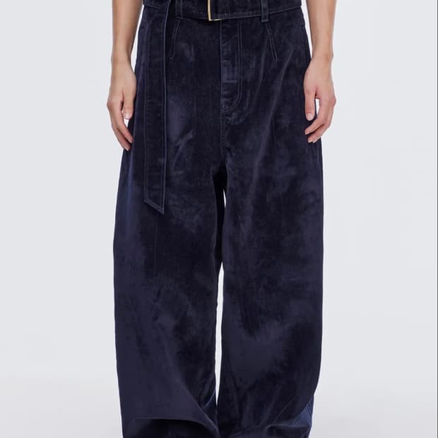 송지오 옴므 벨벳 커브 와이드 벨티드 데님 팬츠 네이비
