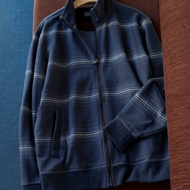 Stripe pattern cotton sweat zip jacket