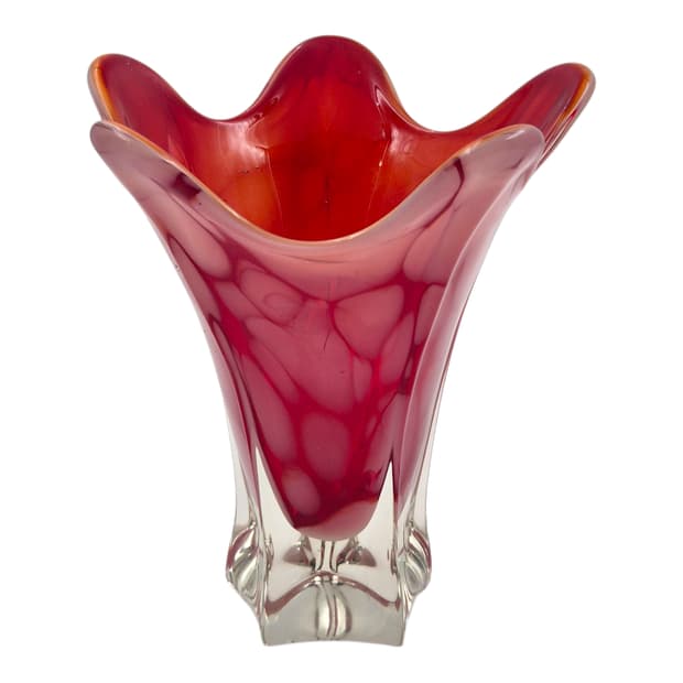 70s 이디얼 아트글라스 루비 마블 화병